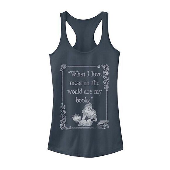 Disney Tops - Disney Women’s Navy Blue Tank Top with Belle Book Quote